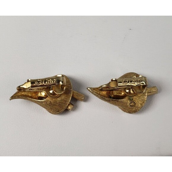 Vintage 1950's Cora Calla Lily Brown Yellow Baguette Rhinestone Clip-On Earrings - Picture 11 of 14
